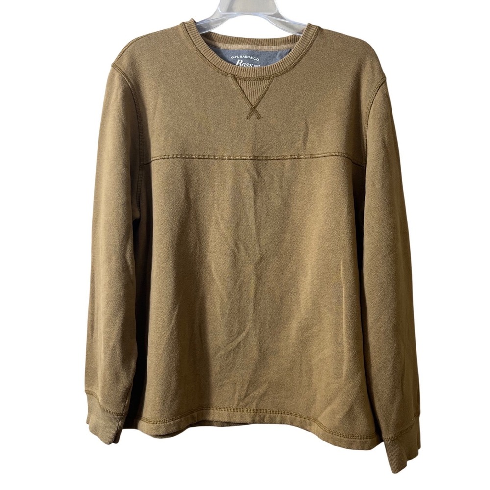 GH Bass Mens Large Sweatshirt Tan Khaki Crewneck Gorpcore Workwear Earthy Size L